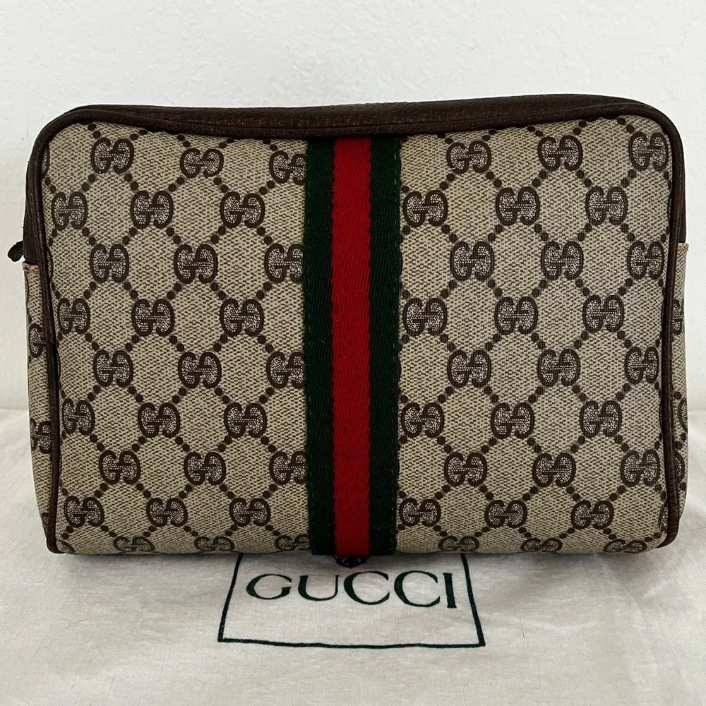 Rare Gucci GG Supreme Sherry Line Cosmetic Pouch Original Interior Late 70s-80